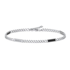 Engravable Bar Open Curb Bracelet with Black Enamel Bars – 18K Gold Plated Silver