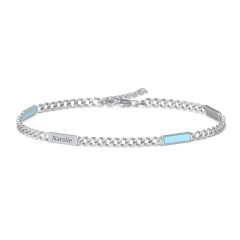 Engravable Bar Open Curb Bracelet with Blue Enamel Bars