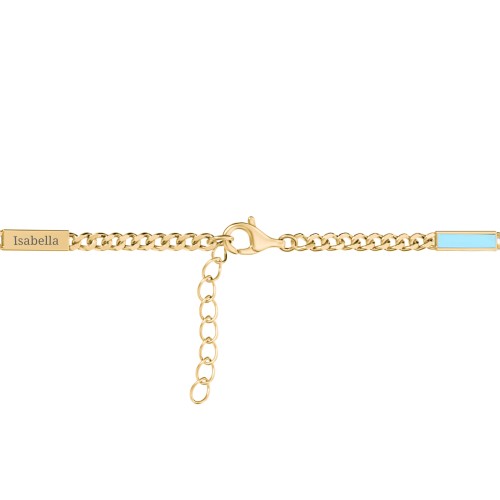 Engravable Bar Open Curb Bracelet with Blue Enamel Bars