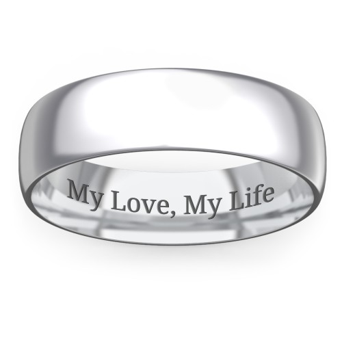 Men's Half Round Comfort Fit Wedding Band - 6mm Width – 10K White Gold