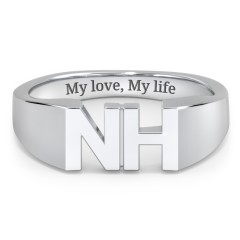 Men's Double Initial Signet Ring – 10K White Gold