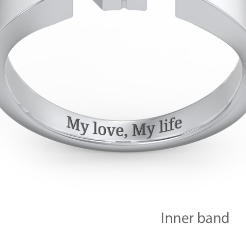 Men's Double Initial Signet Ring – 10K White Gold