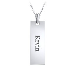 Men's Engravable Long Tag Necklace in 10K Solid White Gold