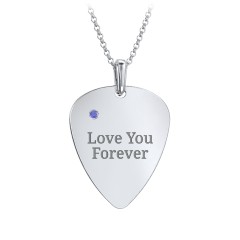 Men's Engravable Guitar Pick Necklace with Gemstone – Sterling Silver with Blue Sapphire