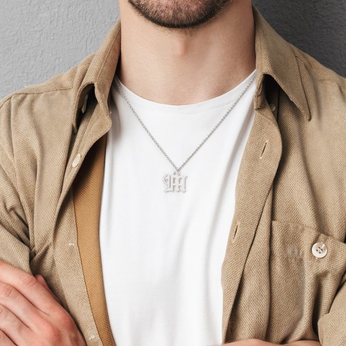Men's Gothic Initial Pendant Necklace - N