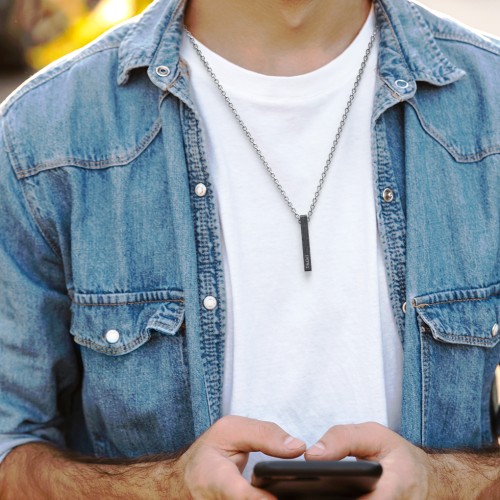 Men’s Engravable Vertical 3D Bar Necklace