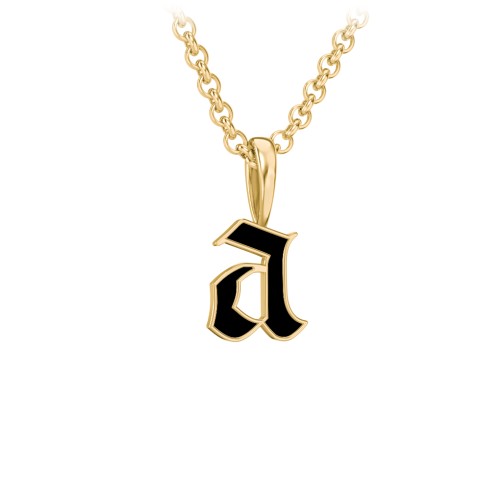 Men's Enamel Gothic Initial Necklace – 10K Yellow Gold