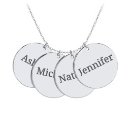 Engravable Name 4 Disc Pendant in 925 Sterling Silver with Ruby, Amethyst Premium Zirconia, Blue Sapphire, and Blue Topaz