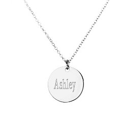Charmed Name Disc Pendant in 10K Solid White Gold with Cubic Zirconia and Garnet