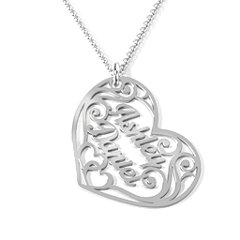 Fancy Filigree Heart Name Necklace – 10K White Gold