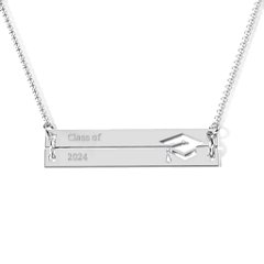 Engravable Double Bar Graduation Cap Necklace – 18K Gold Plated Silver