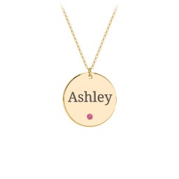 Engravable Disc Pendant with Birthstone in 10K Solid Yellow Gold with Ruby, Amethyst Premium Zirconia, and Pink Tourmaline