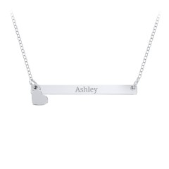 Engravable Bar Pendant with Heart Charm – 18K Gold Plated Silver