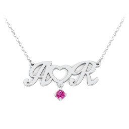 Initials and Heart Pendant in 10K Solid White Gold