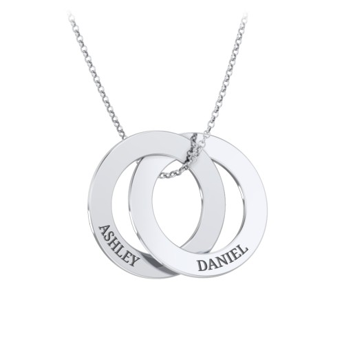 Engraved 2 Interlocking Russian Rings Necklace – Sterling Silver