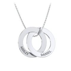 Engraved 2 Interlocking Russian Rings Necklace – 10K Yellow Gold