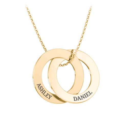 Engraved 2 Interlocking Russian Rings Necklace – 10K Yellow Gold