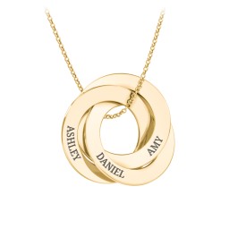 Engraved 3 Interlocking Russian Rings Necklace in 10K Solid Yellow Gold