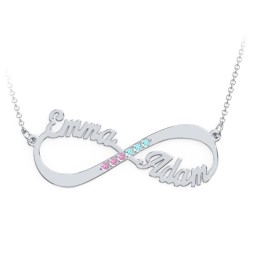 Infinity Name Necklace with Accents in 10K Solid White Gold with Fancy Pink Premium Zirconia and Amethyst Premium Zirconia