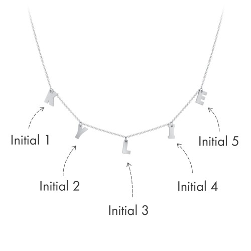 Initial Necklace with 5 Letters - Modern – 10K White Gold