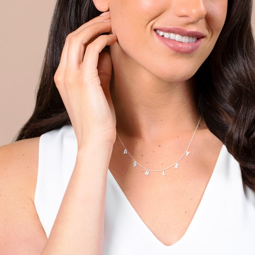 Initial Necklace with 6 Letters - Modern – 10K White Gold