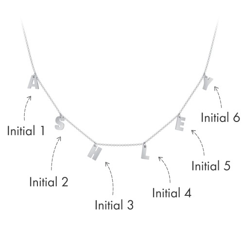 Initial Necklace with 6 Letters - Modern – 10K White Gold