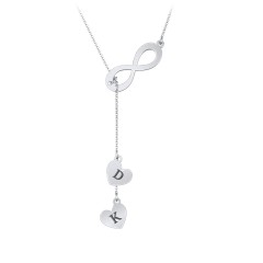Infinity Lariat Necklace with Hearts – 10K White Gold