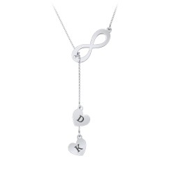 Infinity Lariat Necklace with Hearts in 10K Solid White Gold
