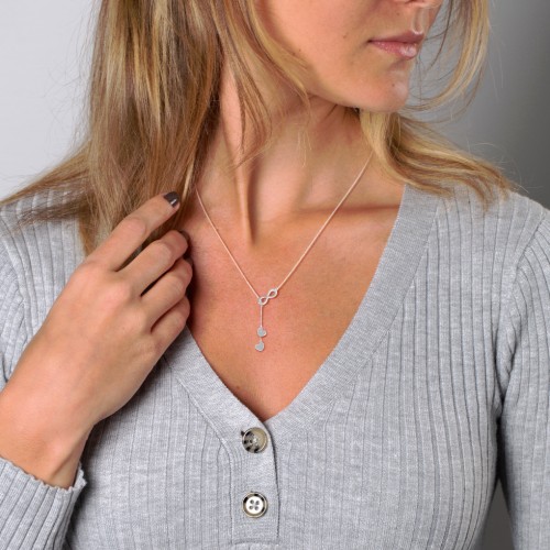 Infinity Lariat Necklace with Hearts – 10K White Gold