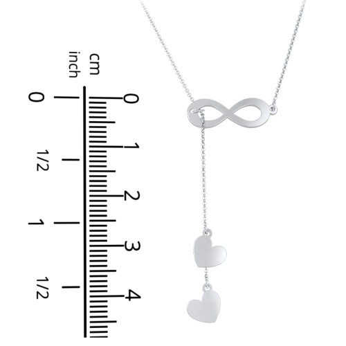 Infinity Lariat Necklace with Hearts – 10K White Gold