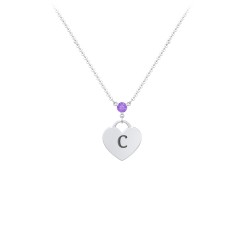 Engravable Heart Necklace with Birthstone – Sterling Silver with Amethyst