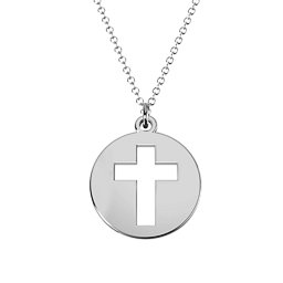 Cross Cutout Disc Necklace in 925 Sterling Silver