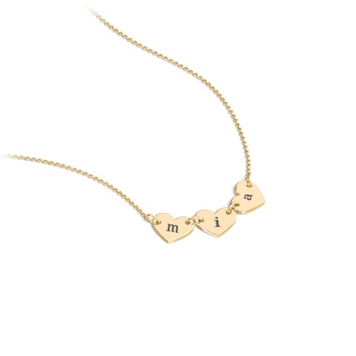 Engravable Initial 3 Heart Necklace – 18K Gold Plated Silver