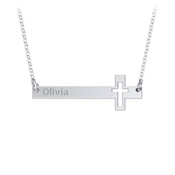 Engravable Cross Bar Pendant with Cross Cutout in 925 Sterling Silver
