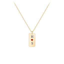 Initial Tag Necklace with Cold Enamel Heart in 10K Solid Yellow Gold