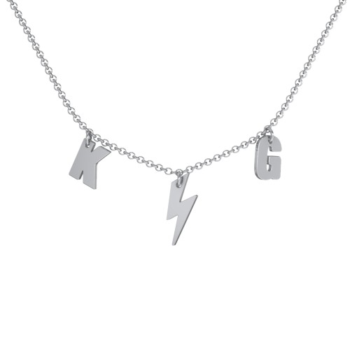 Initials Necklace with Lightning Bolt Charm – Sterling Silver