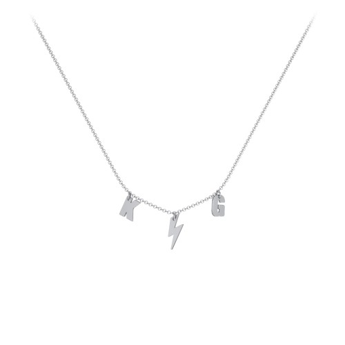 Initials Necklace with Lightning Bolt Charm – 10K White Gold