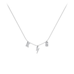 Initials Necklace with Lightning Bolt Charm in 10K Solid White Gold
