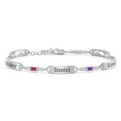 Engravable Family Bracelet with Baguette Birthstones (1-5 Stones) – 10K Yellow Gold with Ruby, Amethyst, and Pink Tourmaline