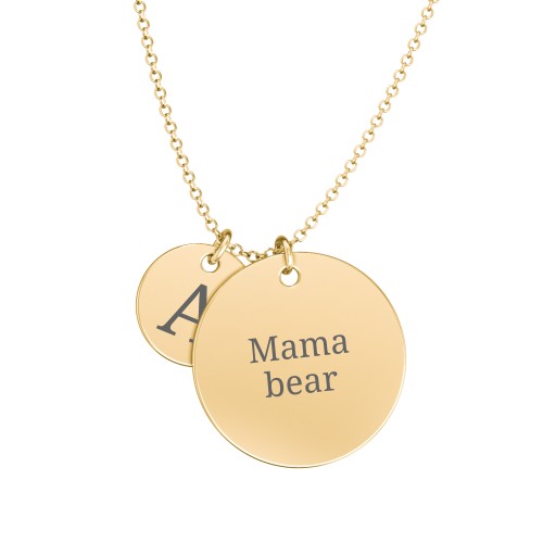 Engravable Mama Bear & Cub Disc Necklace