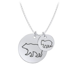 Engravable Mama Bear & Cub Disc Necklace – 10K Yellow Gold