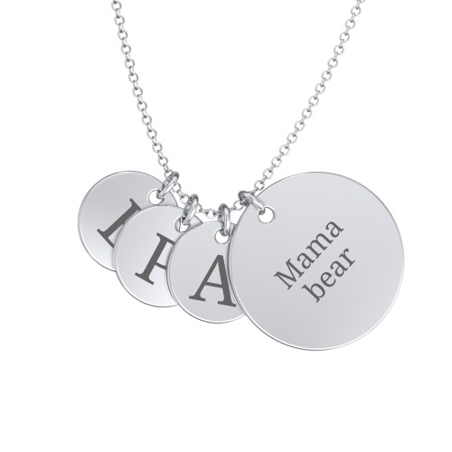 Engravable Mama Bear & 3 Cub Disc Necklace – 10K White Gold