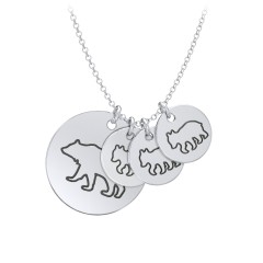 Engravable Mama Bear & 3 Cub Disc Necklace – 10K White Gold