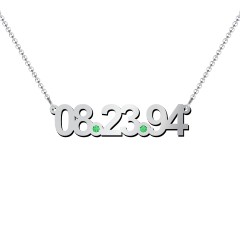 Date Necklace with Birthstones – 10K Yellow Gold with Emerald