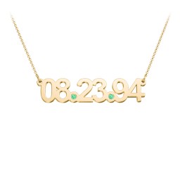 Date Necklace with Birthstones in 10K Solid Yellow Gold with Emerald