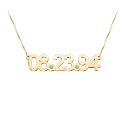 Date Necklace with Birthstones – 10K Yellow Gold with Emerald