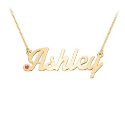 Personalized Birthstone Name Necklace in 18K Gold Plated Silver with Ruby