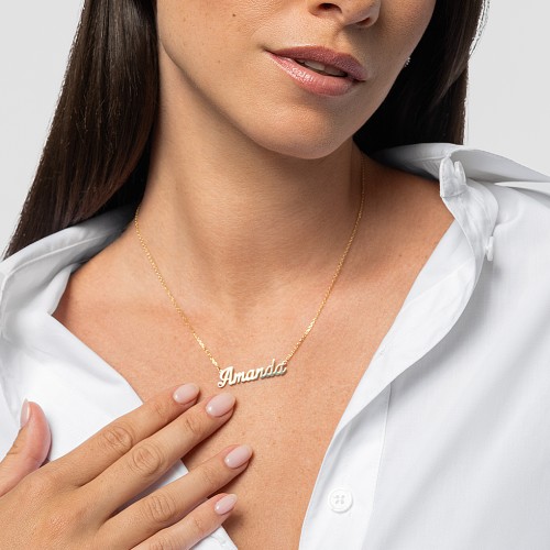Personalized Birthstone Name Necklace – 18K Gold Plated Silver with Ruby