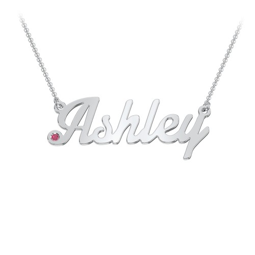 Personalized Birthstone Name Necklace – Sterling Silver with Ruby
