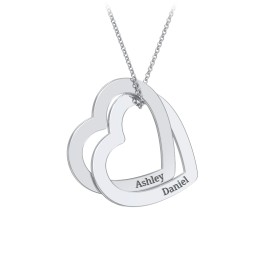 Engravable Interlocking Double Heart Pendant in 10K Solid White Gold